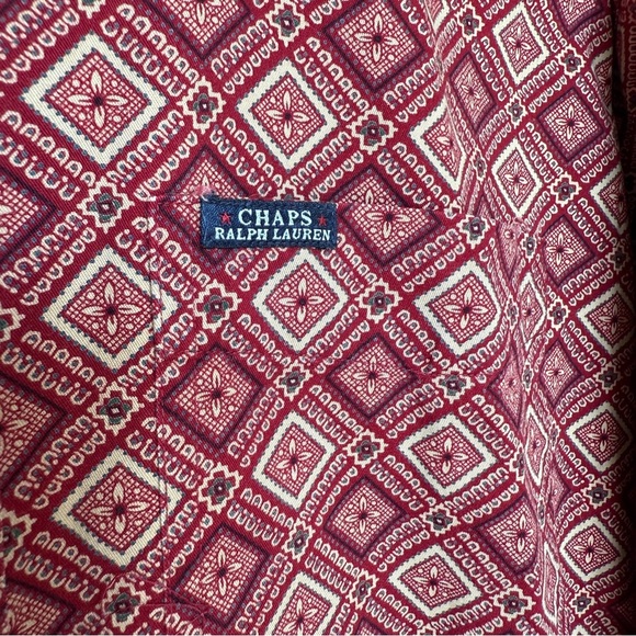 VINTAGE! Chaps x Ralph Lauren Men's Geometric Red Long Sleeve Button-Up Shirt M - Picture 6 of 7